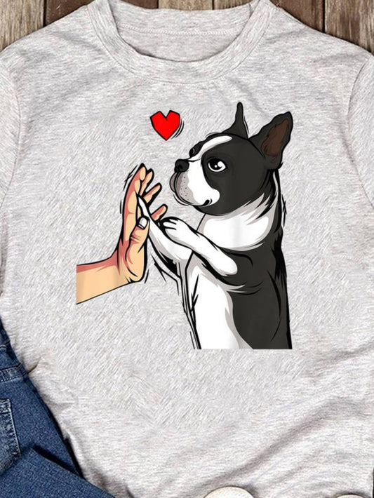 Men's Graphic T-Shirt Heartwarming Hand Gesture With Cartoon Dog High Five