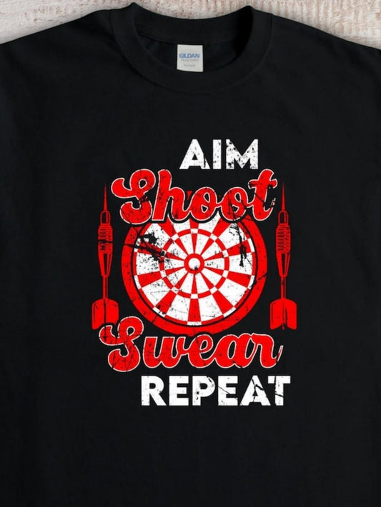 Men's Graphic T-Shirt Aim Shoot Swear Repeat With Red Darts And Dartboard Graphic
