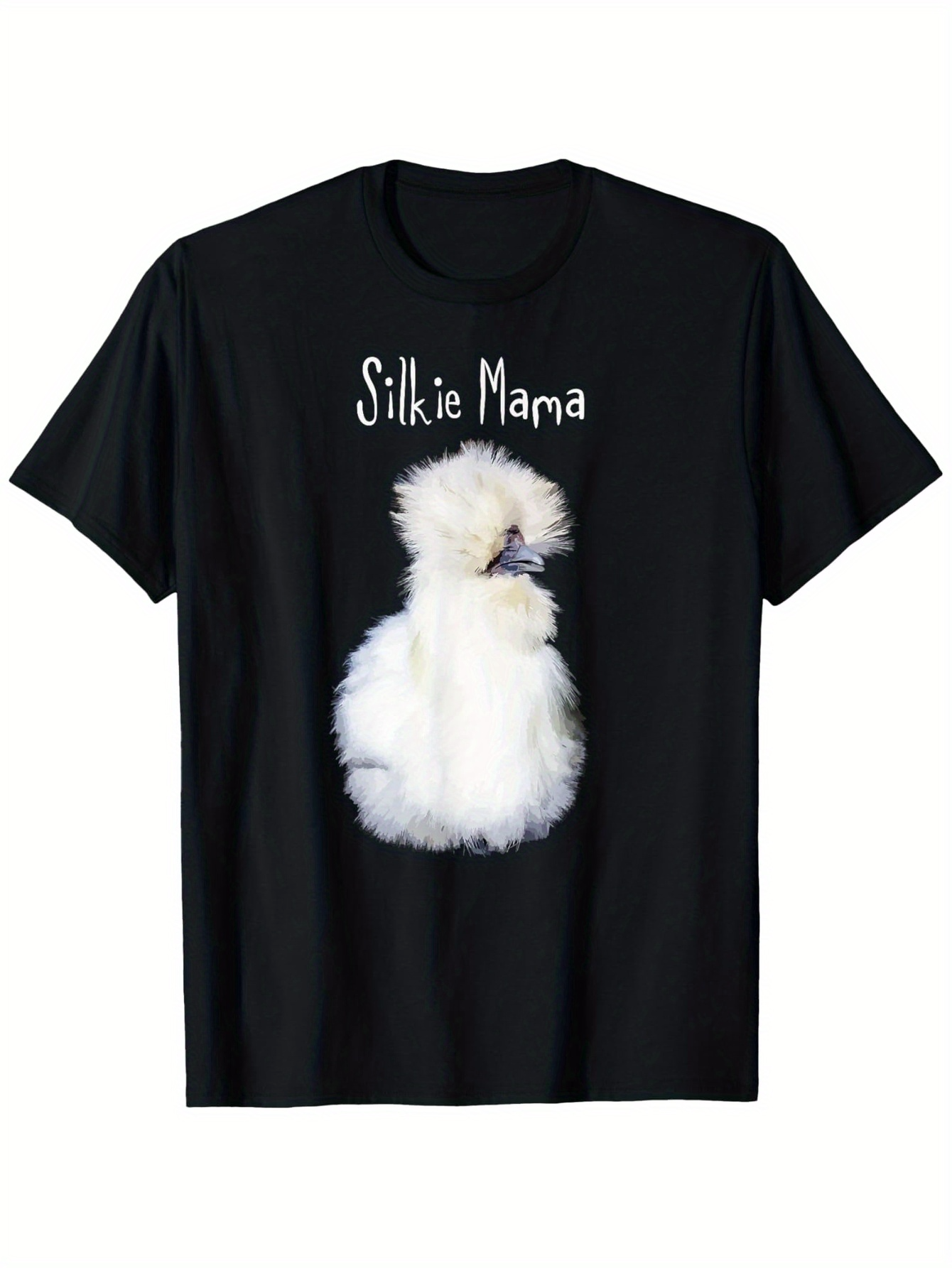 Men's Graphic T-Shirt Silkie Mama Fluffy Soft White Feathers With Cute Sitting Silkie Chicken
