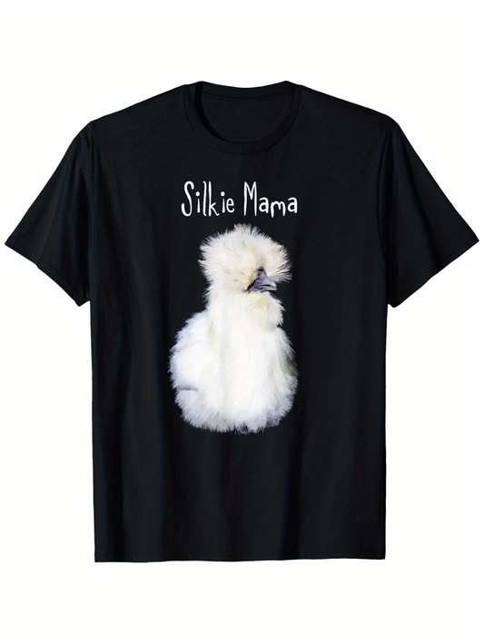 Men's Graphic T-Shirt Silkie Mama Fluffy Soft White Feathers With Cute Sitting Silkie Chicken