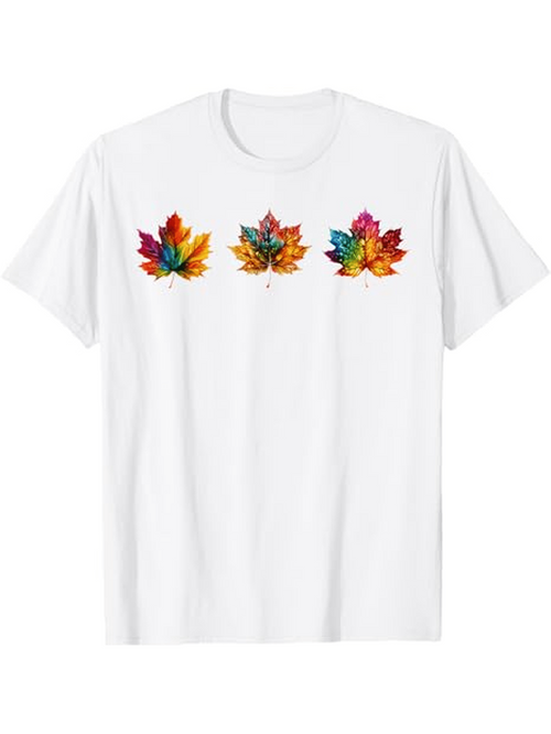 Men's Graphic T-Shirt Vivid Rainbow Hues On Falling Autumn Maple Leaf Trio