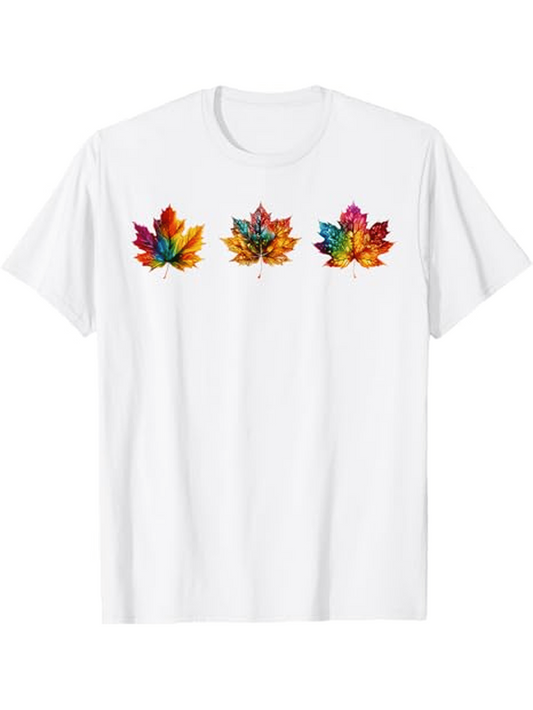 Men's Graphic T-Shirt Vivid Rainbow Hues On Falling Autumn Maple Leaf Trio