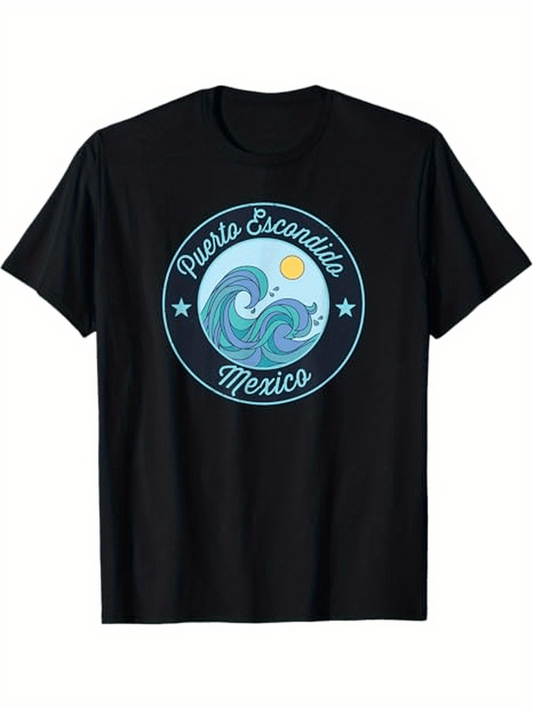 Men's Graphic T-Shirt Puerto Escondido Mexico Ocean Waves With Sun Surf And Blue Water