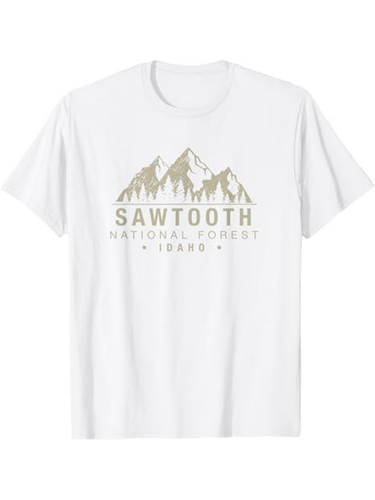 Men's Graphic T-Shirt Sawtooth National Forest Idaho With Snowy Peaks And Pine Trees Mountain