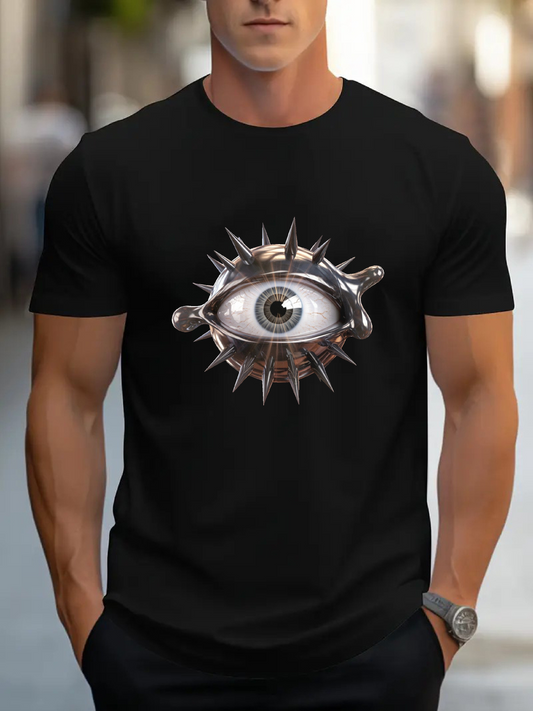 Men's Graphic T-Shirt Iridescent Metallic Spiked Orb With A Lifelike Central Eye