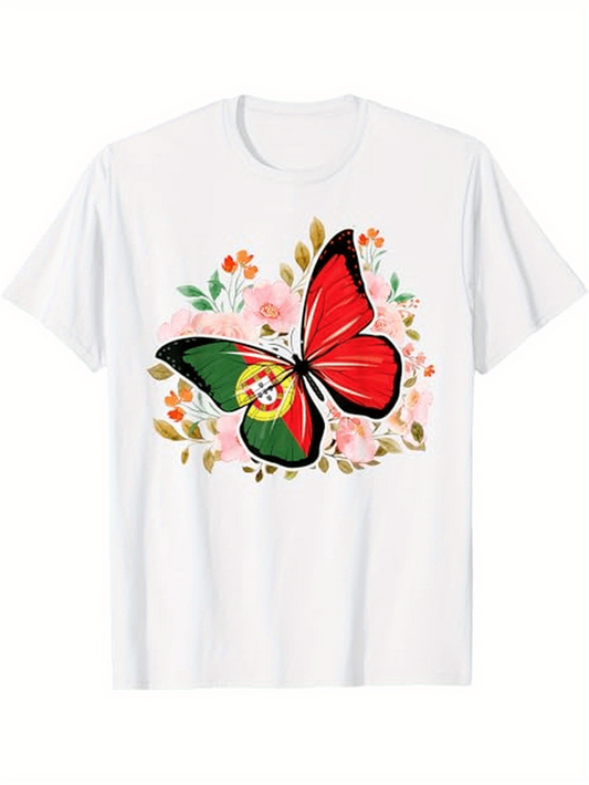 Men's Graphic T-Shirt Colorful Butterfly With Delicate Blossoms Surrounding Floral Background Butterfly
