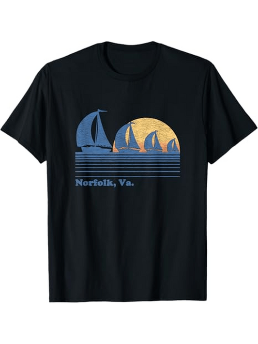 Men's Graphic T-Shirt Norfolk Va Vintage Sunset With Sailing Boats Over Calm Water