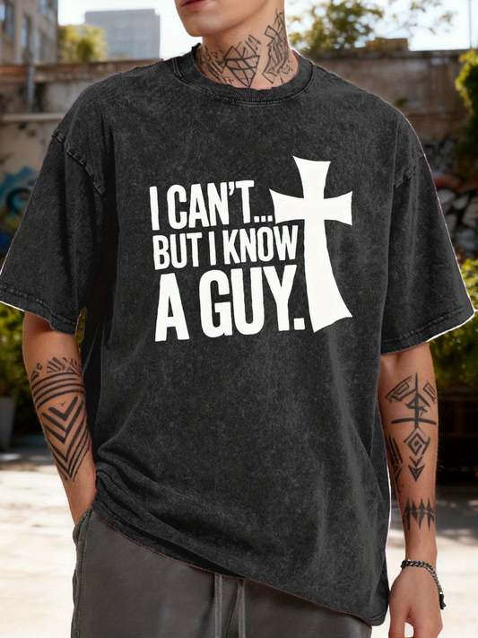 Men's Graphic T-Shirt I Cant But I Know A Guy Bold White Cross Under Sunlight T Shirt
