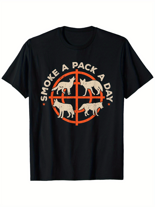 Men's Graphic T-Shirt Smoke A Pack A Day Four Wolves Targeted Among Bold Orange Crosshairs