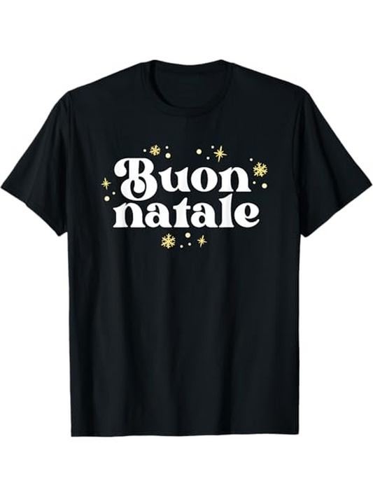 Men's Graphic T-Shirt Vintage Italian Christmas design with "Buon Natale" lettering