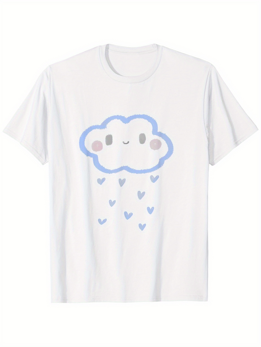 Men's Graphic T-Shirt Smiling Rain Cloud With Blue Hearts And Gentle Pastel Atmosphere Cloud