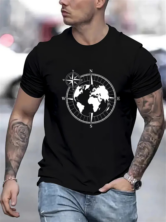 Men's Graphic T-Shirt Compass Rose With World Map And Navigational Markers Map
