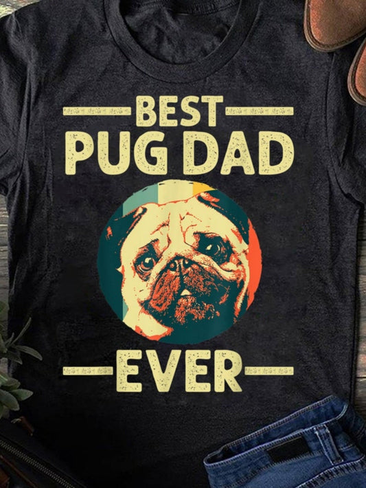 Men's Graphic T-Shirt Best Pug Dad Ever With Vintage Style Graphic Of Pug Dog Face