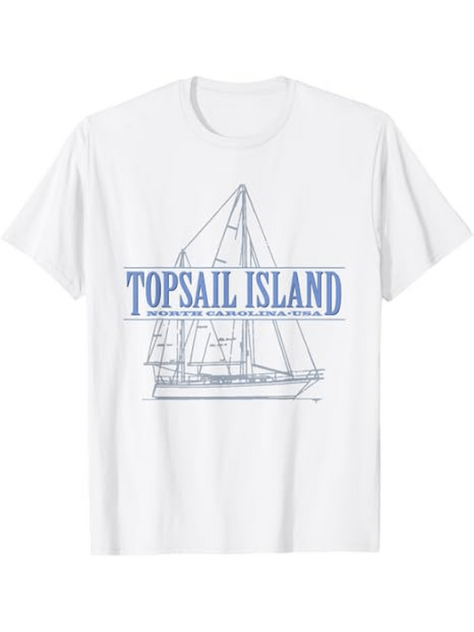 Men's Graphic T-Shirt Topsail Island Historic Sailing Boat Drawing Under Calm Skies