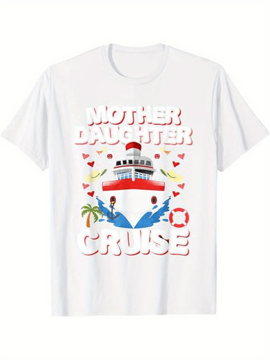 Men's Graphic T-Shirt Mother Daughter Cruise With Palm Trees Tropical Hearts And Ocean Ship