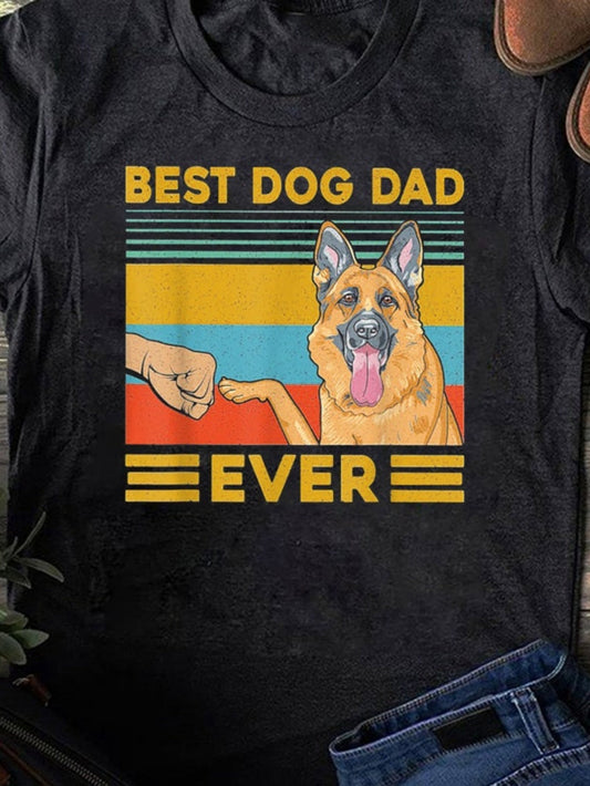 Men's Graphic T-Shirt Best Dog Dad Ever Vibrant Retro Stripes With Human Hand And Happy Dog