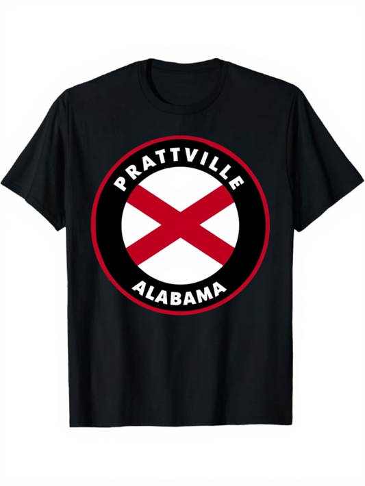 Men's Graphic T-Shirt Prattville Alabama With Red Cross Emblem Surrounded By Bold Lettering