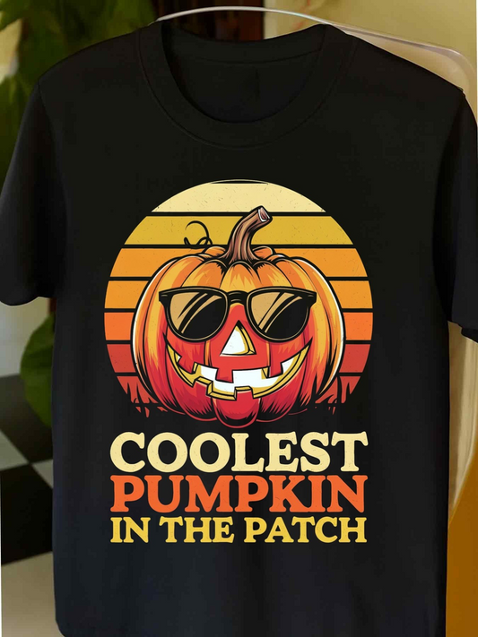 Men's Graphic T-Shirt Coolest Pumpkin In The Patch With Sunglasses And Bright Sunset Pumpkin