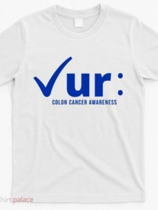 Men's Graphic T-Shirt Colon Cancer Awareness Blue Check Graphic White T Shirt