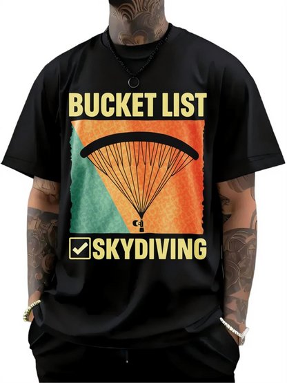 Men's Graphic T-Shirt Bucket List Skydiving With Vibrant Parachute Over Gradient Colorful Background