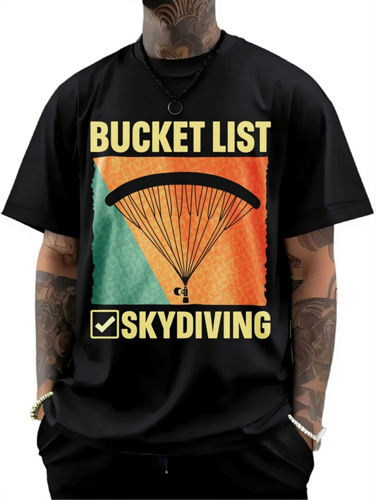 Men's Graphic T-Shirt Bucket List Skydiving With Vibrant Parachute Over Gradient Colorful Background