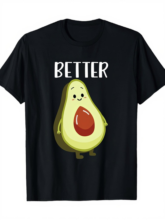 Men's Graphic T-Shirt Better With Smiling Cartoon Ripe Avocado Under Bright Light