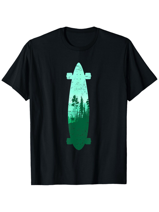Men's Graphic T-Shirt Evergreen Trees Reflected In Tranquil Green Skater Board