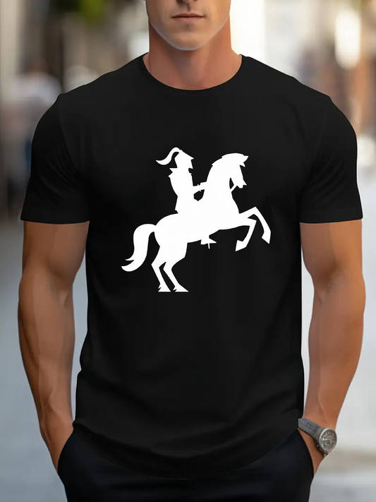Men's Graphic T-Shirt Silhouette Style Horse With Rider In Bold Graphic Scene