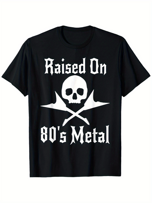 Men's Graphic T-Shirt Raised On 80s Metal With Skull And Crossed Guitars Graphic