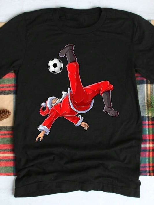 Men's Graphic T-Shirt Dynamic Santa Kicking A Soccer Ball In Midair