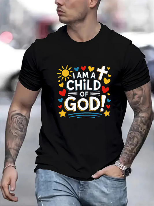 Men's Graphic T-Shirt I Am A Child Of God With Colorful Hearts And Shining Sunlight Graphic T Shirt