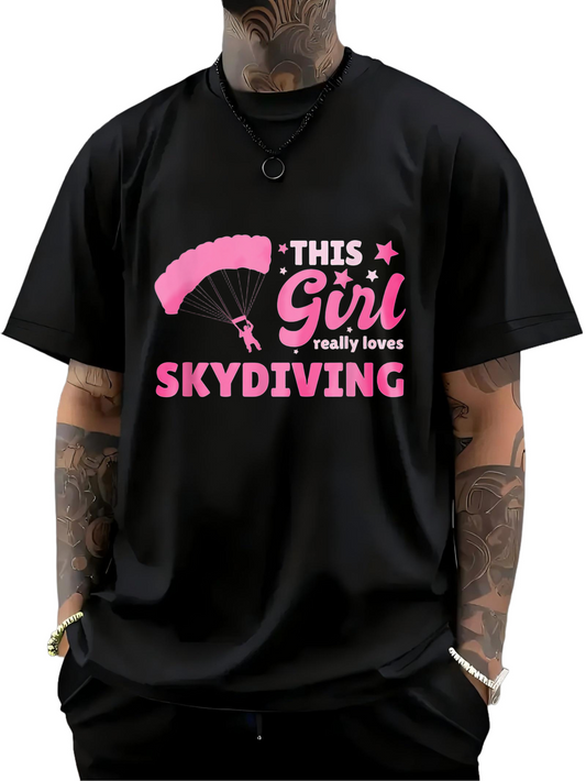 Men's Graphic T-Shirt This Girl Really Loves Skydiving With Parachute And Stars Design