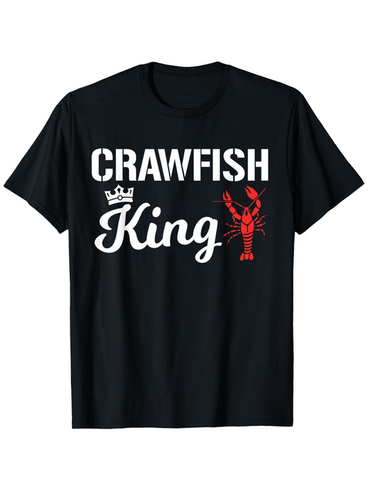 Men's Graphic T-Shirt Crawfish King Bold White Letters With Red Lobster Icon And Crown Graphic