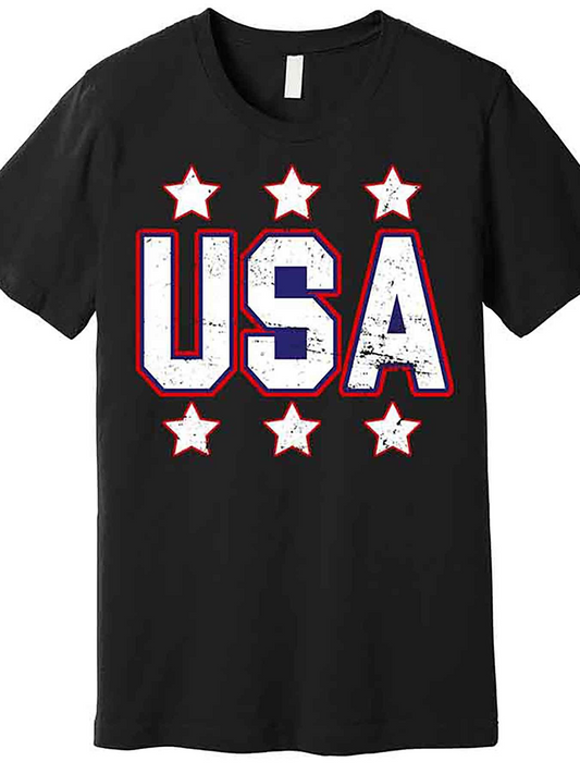 Men's Graphic T-Shirt Distressed Bold White Letters Surrounded By Five Stars USA