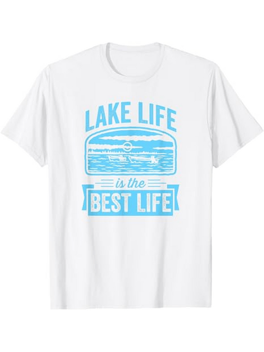 Men's Graphic T-Shirt Lake Life Is The Best Life With Retro Blue Water Graphic Lake