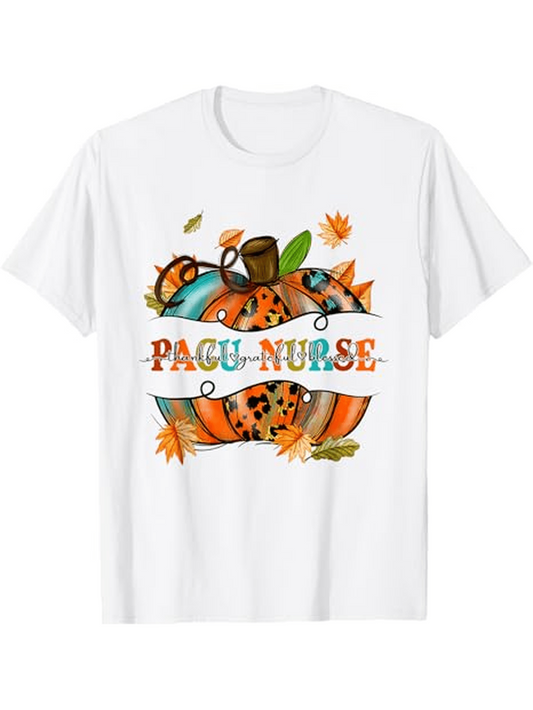 Men's Graphic T-Shirt PACU Nurse Autumn Leaves With Colorful Patterned Pumpkin