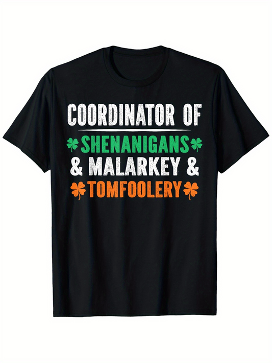 Men's Graphic T-Shirt Coordinator Of Shenanigans And Malarkey Tomfoolery Shirt With Shamrock Symbols