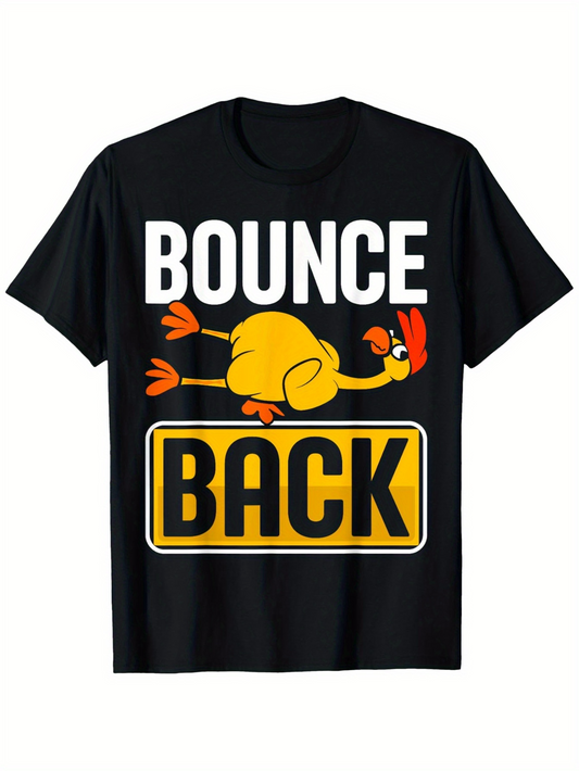 Men's Graphic T-Shirt Bounce Back Vibrant Yellow Cartoon Chicken With Playful Typography Graphic