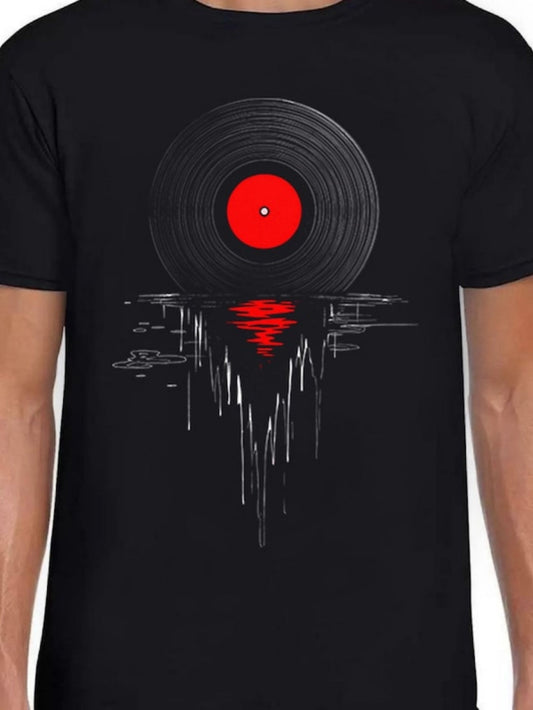 Men's Graphic T-Shirt Abstract Red Reflection Under Vinyl Record Sun