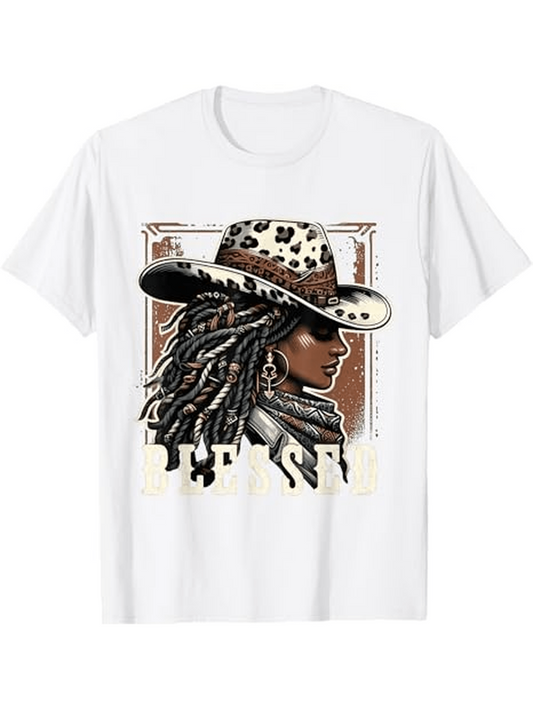 Men's Graphic T-Shirt Bohemian Wild Spirit With Leopard Print Hat And Braided Hair Woman
