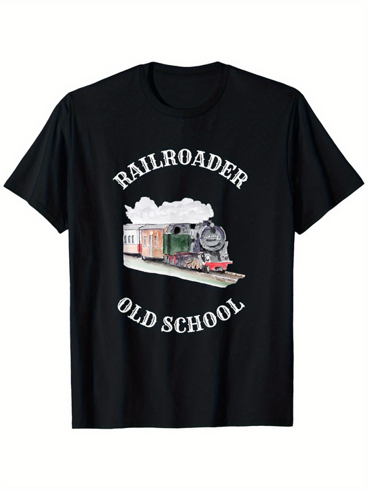 Men's Graphic T-Shirt Railroader Old School Classic Steam Engine With Billowing Smoke Train