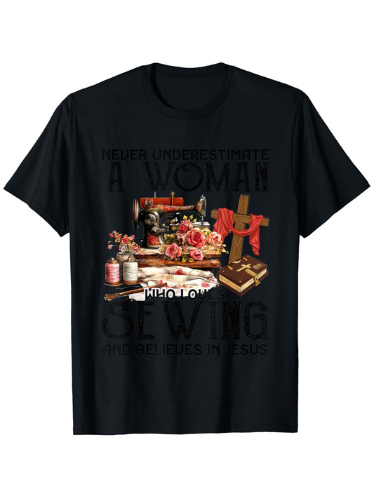 Men's Graphic T-Shirt There Is Nothing Quite Like A Woman Working With Sewing Machine Surrounded By Flowers