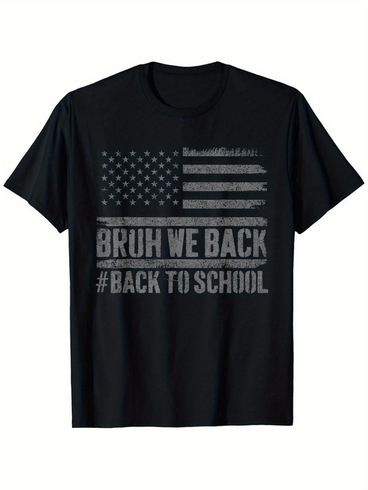 Men's Graphic T-Shirt Bruh We Back Hashtag Back To School Distressed American Flag T Shirt