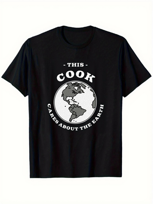 Men's Graphic T-Shirt This Cook Cares About The Earth With A Vintage Globe Illustration Earth
