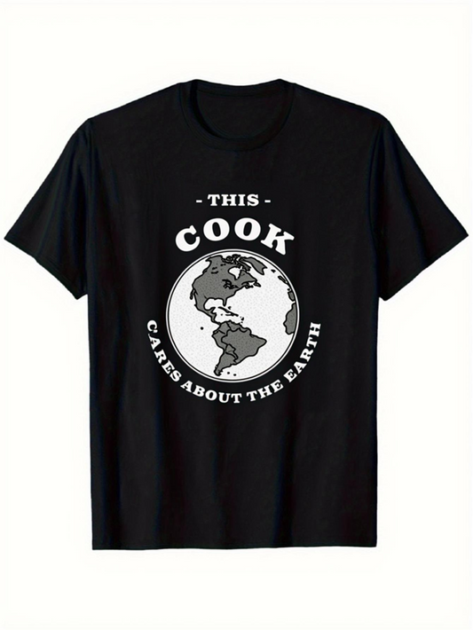 Men's Graphic T-Shirt This Cook Cares About The Earth With A Vintage Globe Illustration Earth