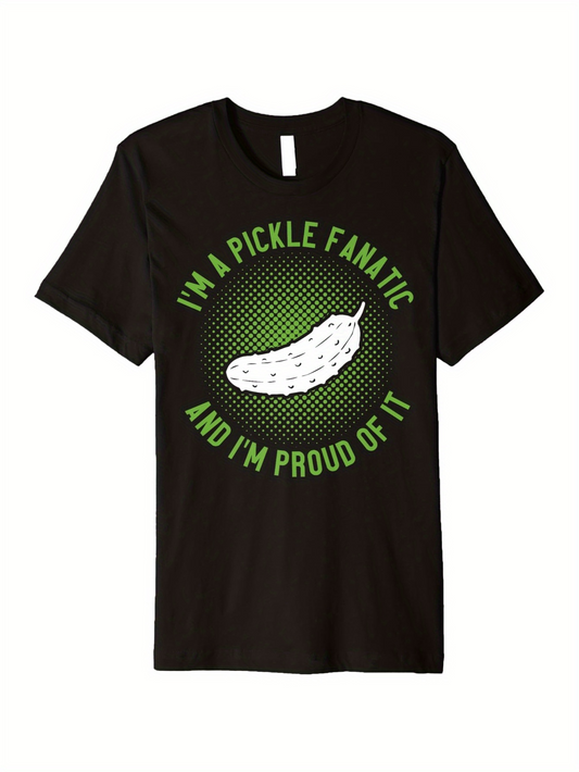 Men's Graphic T-Shirt Im A Pickle Fanatic And Im Proud Of It Dotted Green Glow With Cartoon White Pickle Vegetable