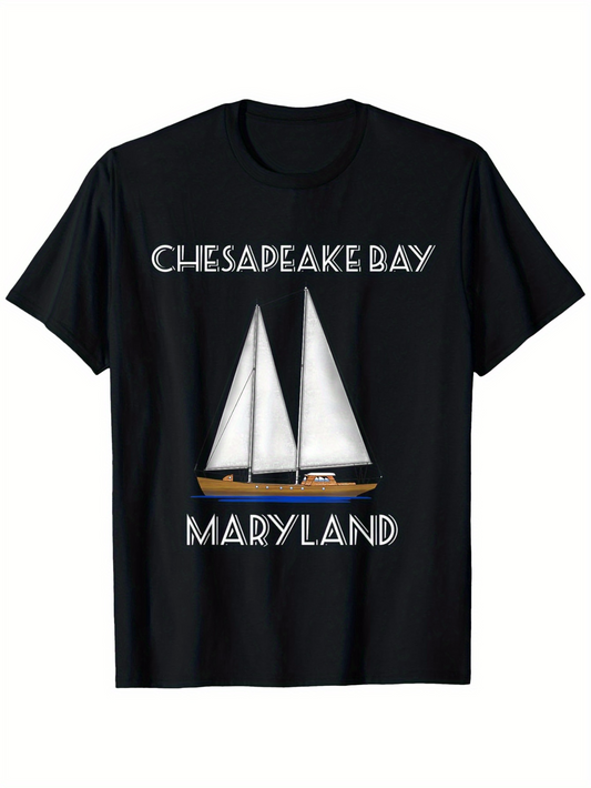 Men's Graphic T-Shirt Chesapeake Bay Maryland Classic Sailboat On Calm Water