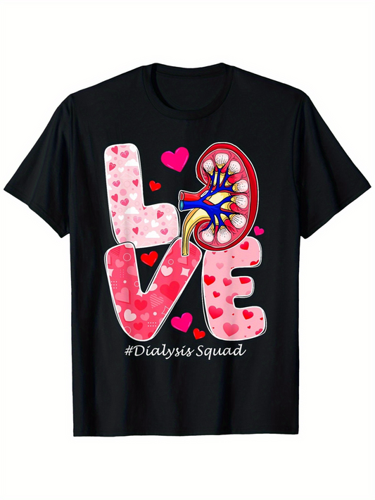 Men's Graphic T-Shirt Love Letters With Pink Hearts And Kidney Organ Illustration