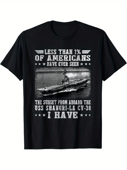 Men's Graphic T-Shirt Less Than One Percent Of Americans Have Ever Seen Aircraft Carrier At Dusk
