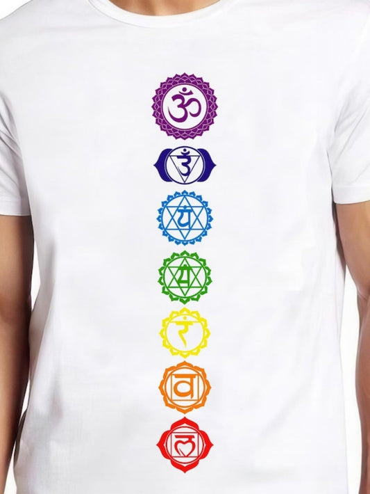 Men's Graphic T-Shirt Colorful Mandala Symbols Arranged In Vertical Alignment Chakra